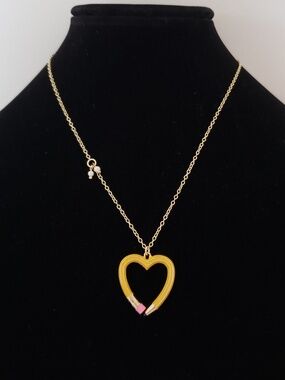Betsey Johnson Yellow Best In Class Heart Pencil Pendant Necklace